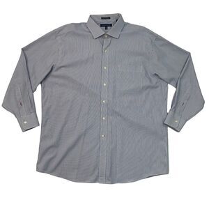 Tommy Hilfiger Shirt Mens 17 Blue Striped Premium Non Iron Cotton Spread Collar